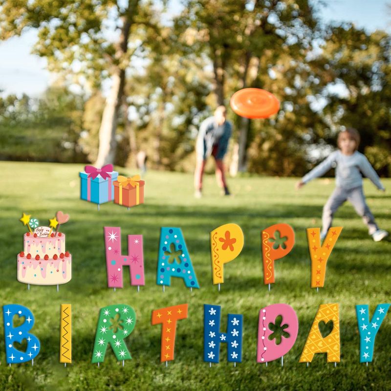 Photo 1 of 15" Happy Birthday Yard Sign with Stakes,Outdoor Large Letters Waterproof Lawn Sign Large Single-Sided Outdoor for Easy Reading Reusable Weather-Resistant
