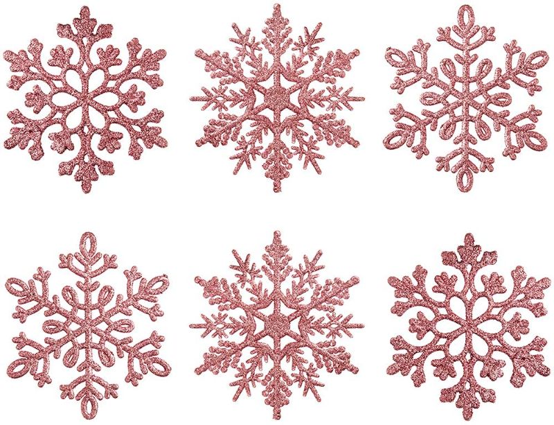 Photo 1 of XmasExp 120mm/4.7inch Large Glitter Snowflake Ornaments Set Christmas Tree Hanging Plastic Decoration for Xmas Party Wedding Anniversary Window Door Home Accessories (30pcs,Rose Pink 2 pk and gold 1 pk 
