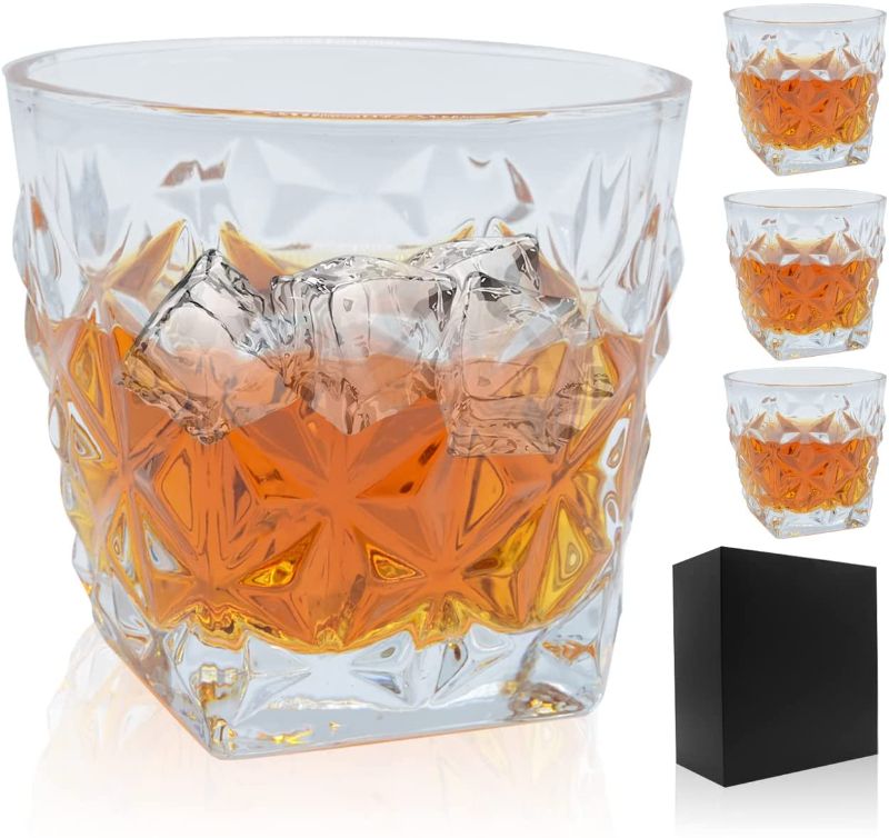 Photo 1 of Yocuby Crystal Whisky Glass Set of 4 for Men, 10 OZ Classic Rocks Glasses In Gift Box for Fatherday, Anniversary, Old Fashioned Glasses for Father Husband, Rum Glass Tumblers for Cocktails Scotch

