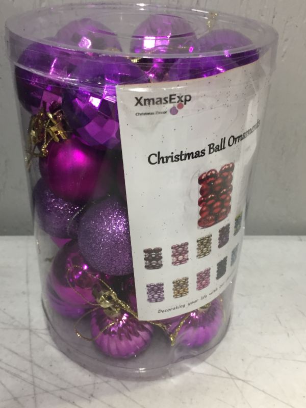 Photo 2 of XmasExp 34ct Christmas Ball Ornaments Shatterproof Christmas Ornaments Set Decorations for Xmas Tree Balls 40mm/1.57” (1.57'', Purple)

