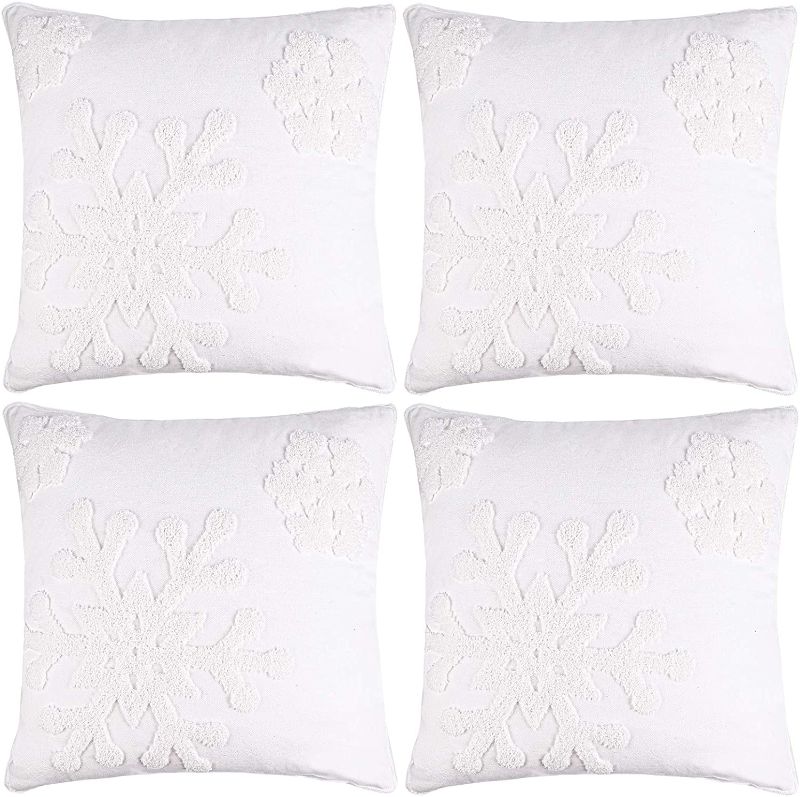 Photo 1 of ANECO Pack of 4 18×18 Inches Snowflake Throw Pillow Covers Christmas Decorative Pillowcases Snowflake Cushion Covers for for Bed Sofa Cushion Car Decotation,White…
