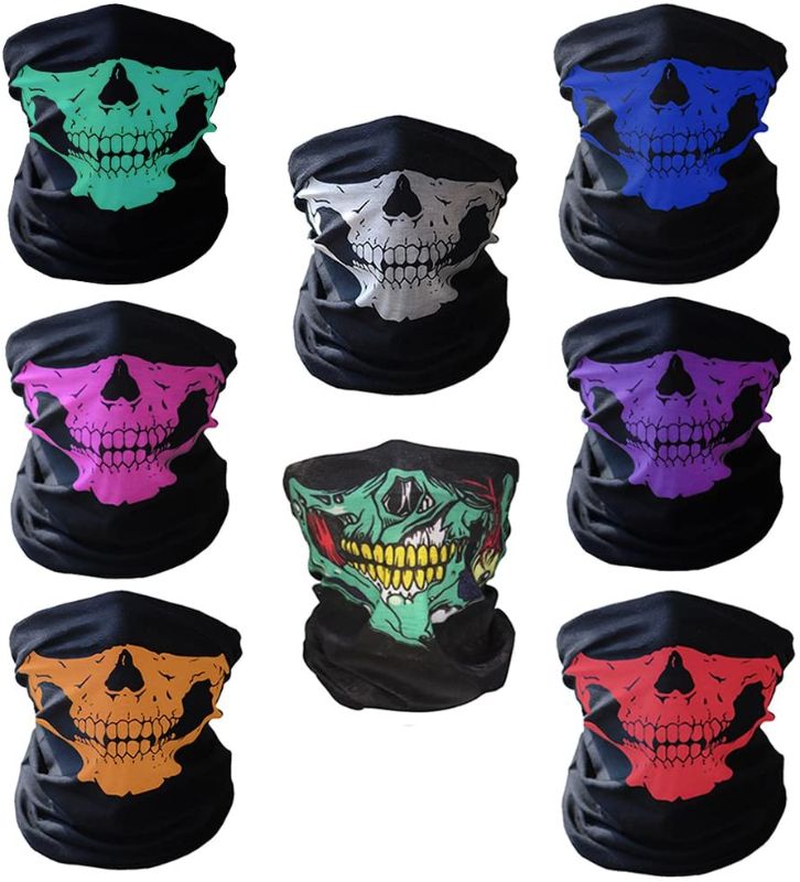 Photo 1 of CIKIShield Skull Face Mask Neck Gaiter Seamless Scarf Bandanas Black (8pcs-Color Set) 2 PK 
