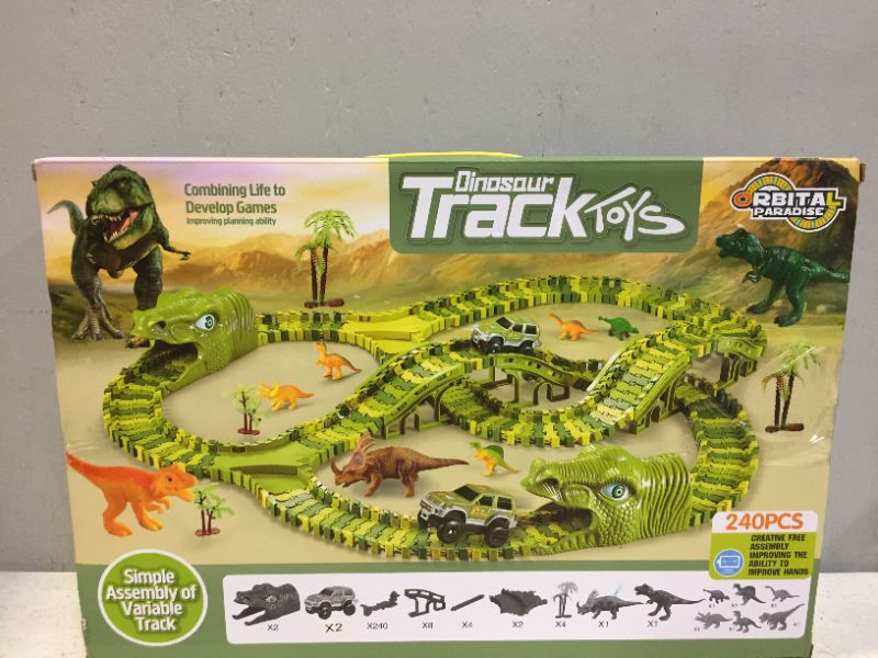 Photo 4 of Dinosaur Toys,Wuayur 240pcs Dinosaur Theme World Race Toy Set for Kids,240 Flexible Track Playset ,2 Cars,8 Dinosaurs and 2 Dinosaur Heads, Christmas Birthday Gift for 3 4 5 6 7 Year Old boy Girls