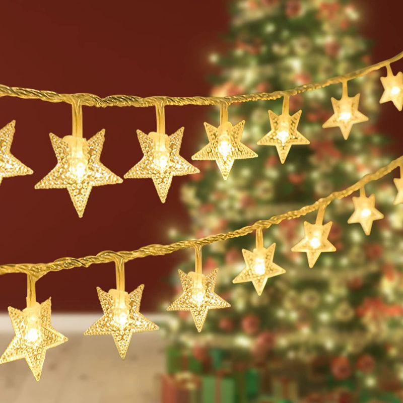 Photo 1 of 100 LED 32.8ft Star String Lights, Christmas Lights Battery Operated, Fairy Star Twinkle Lights for Bedroom Wall Indoor Outdoor Wedding Party Christmas Tree Garden Decorations