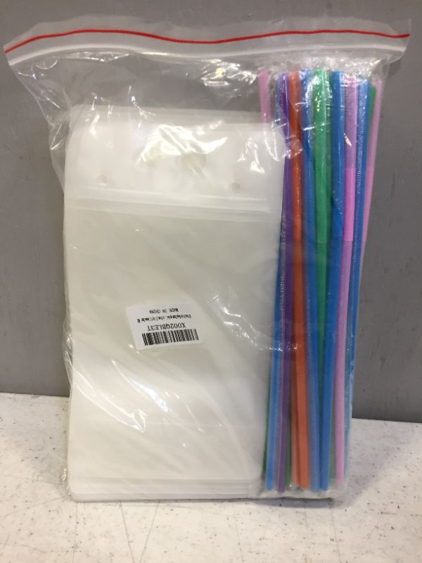 Photo 2 of       Stand-Up Plastic Drink Pouches Bags with 50 Drink Straws, Heavy Duty Hand-Held Translucent Reclosable Ice Drink Pouches Bag, Non-Toxic, for Smoothie, Cold & Hot Drinks                                                        