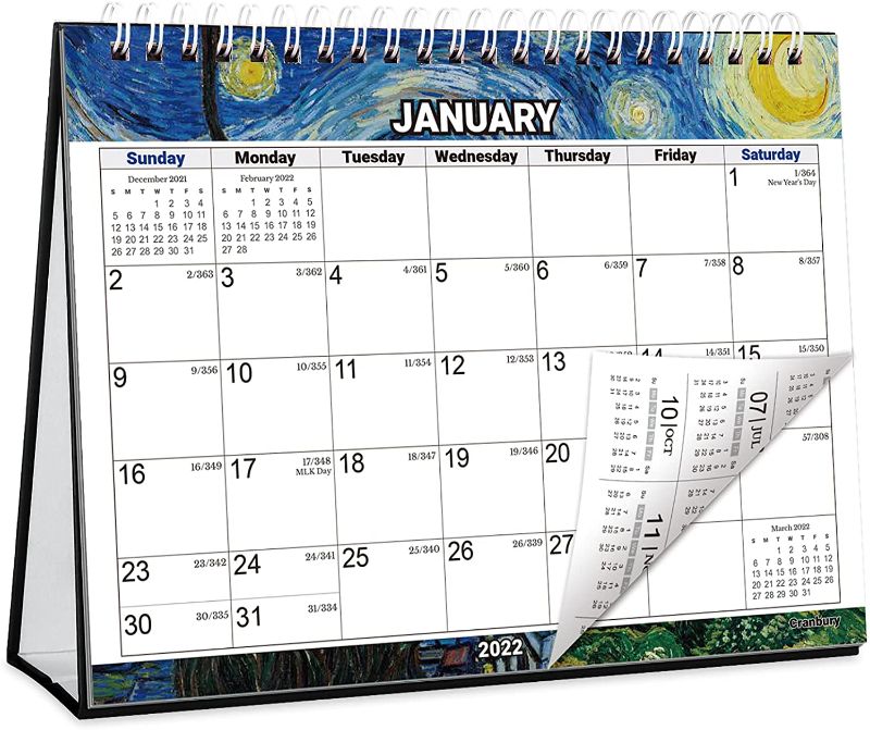 Photo 1 of CRANBURY Small Desk Calendar 2022-2023 - (8" x 6"), Use Now Through June 2023, Standing Desk Calendar, Artistic Monthly Tent Calendar, Space to Write, Includes Calendar Stickers