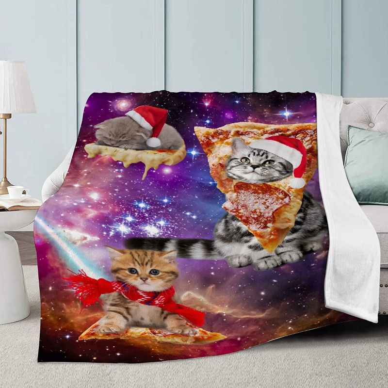Photo 1 of Aparajita Cat with Pizza in Space Personalized Funny Food Throw Flannel Blanket for Adults Kids, Novelty Gifts for Everyone, Soft for Bed Couch Travel Kid?50"X40"