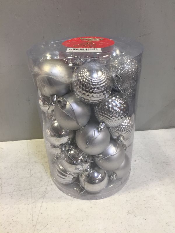 Photo 2 of YYCRAFT 34ct Christmas Ball Ornaments 6CM for Xmas Tree Christmas Decorations Shatterproof Hooks Included (Silver, M)
