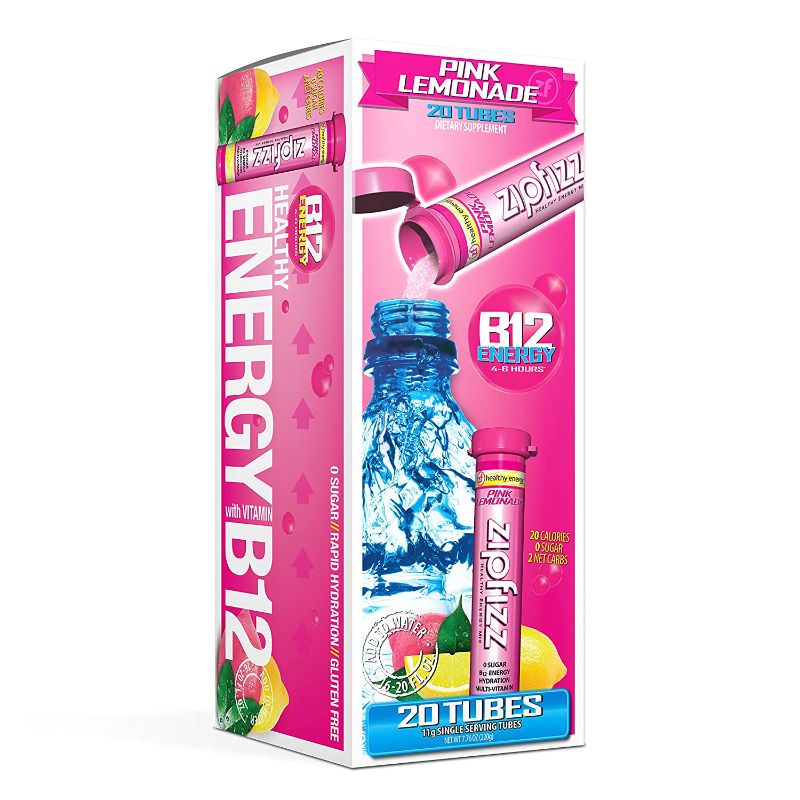 Photo 1 of Zipfizz Healthy Energy Drink Mix, Hydration with B12 and Multi Vitamins, Pink Lemonade, 20 Count, best by 02.2022