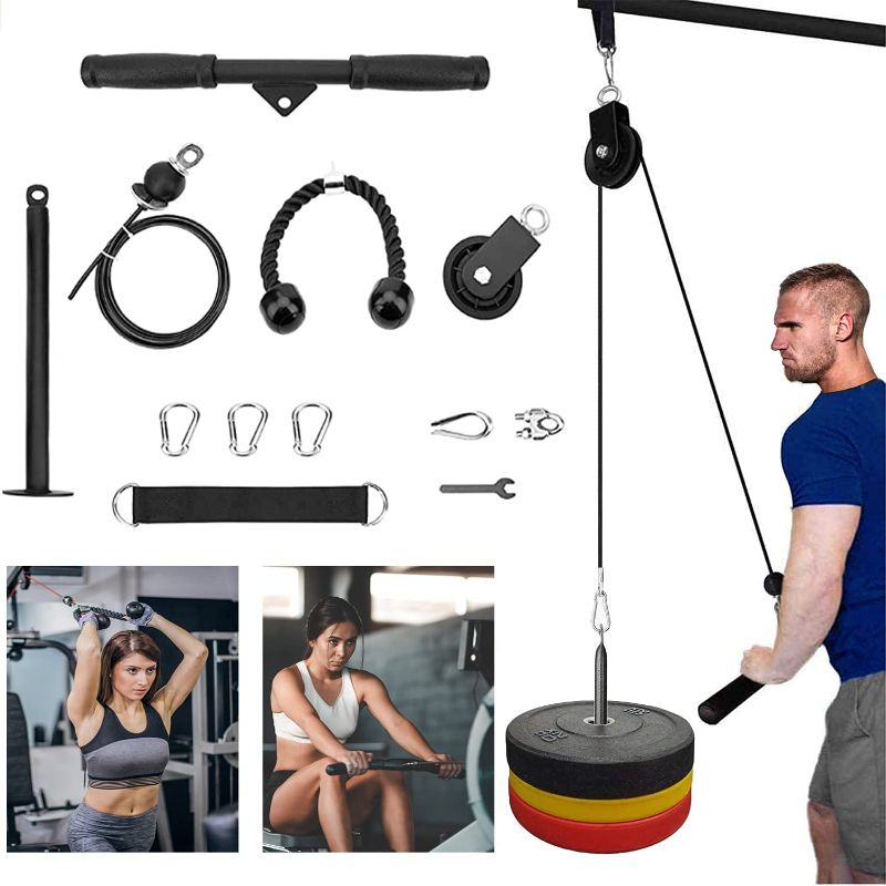 Photo 1 of YOUXI LAT and Lift Pulley System, Pulley System Gym for Weight Training, Professional Pulley Cable Machine Muscle Strength Fitness Equipment for Biceps Curl, Triceps Extensions Workout
