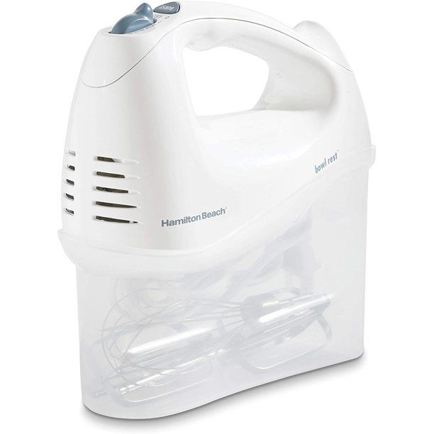 Photo 1 of Hamilton Beach 6-Speed Electric Hand Mixer, Beaters and Whisk, with Snap-On Storage Case, White
