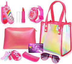 Photo 1 of Aupmeka Little Girls Purse Kids Makeup kit Pretend Play Toddler Gifts with Tote Bag, Wallet, Phone, Brush, Comb, Watch, Keys & Fob, Sunglasses, Pretty Card Fancy Deluxe Edition
