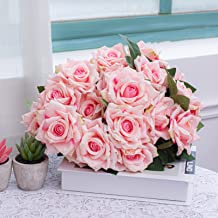 Photo 1 of Brightdeco 2 Bunches 20 Heads Artificial Flowers Bouquets Lifelike Silk Rose with Vase Table Centerpiece Decoration for Home Office Wedding Party Pink
