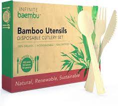 Photo 1 of 200 Piece Bamboo Cutlery Set - Bamboo Utensils | Plastic-Free Packaging | Compostable & Biodegradable Cutlery | Bamboo Silverware Set | Bamboo Flatware | 6.75" Pack (100 Forks, 50 Spoons, 50 Knives)
