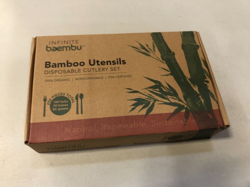 Photo 2 of 200 Piece Bamboo Cutlery Set - Bamboo Utensils | Plastic-Free Packaging | Compostable & Biodegradable Cutlery | Bamboo Silverware Set | Bamboo Flatware | 6.75" Pack (100 Forks, 50 Spoons, 50 Knives)
