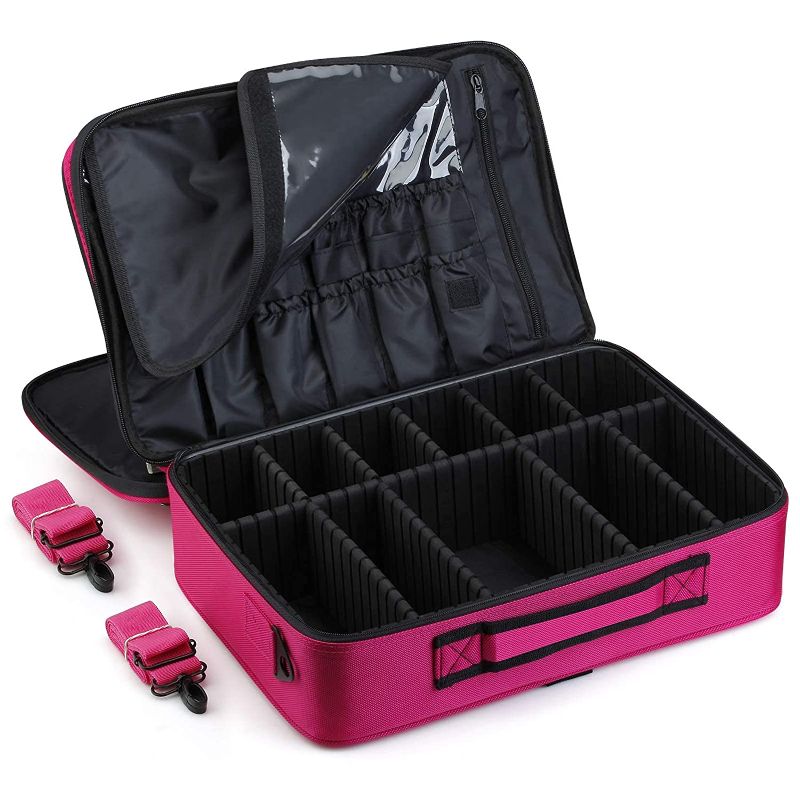 Photo 1 of A&A Travel Makeup Train Case - Max Large Cosmetics Bag with Adjustable Dividers Suitcase Toiletry Organizer Box for Women or Girls Pink
