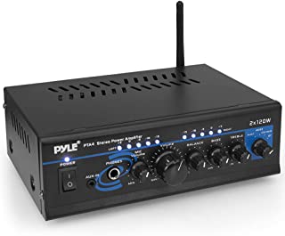 Photo 1 of Home Audio Power Amplifier System - 2X120W Mini Dual Channel Mixer Sound Stereo Receiver Box w/ RCA, AUX, Mic Input - For Amplified Speakers, PA, CD Player, Theater, Studio Use - Pyle PTA4 Black (FACTORY SEALED SHUT)
