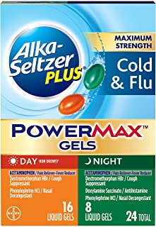 Photo 1 of Alka-seltzer Plus Cold & Flu, Power Max Cold and Flu Medicine, Day +Night, For Adults with Pain Reliever, Fever Reducer, Cough Suppresant, Nasal Decongestant, Antihistamine, 24 Count
24 Count (Pack of 1) EXP JAN 2022