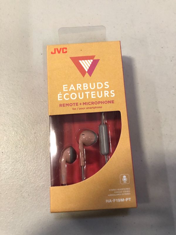 Photo 2 of JVC HAF19MPT Vintage Earbuds IPX2 Sweat Proof Includes Mic & Remote (Pink)
