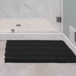 Photo 1 of Bath Mats for Bathroom Non Slip Extra Thick Chenille Striped Bath Rug 20" x 32" Absorbent Fluffy Soft Shaggy Rugs Dry Fast Plush Mats for Kitchen/Living Room (20 x 32 inches - Black)
