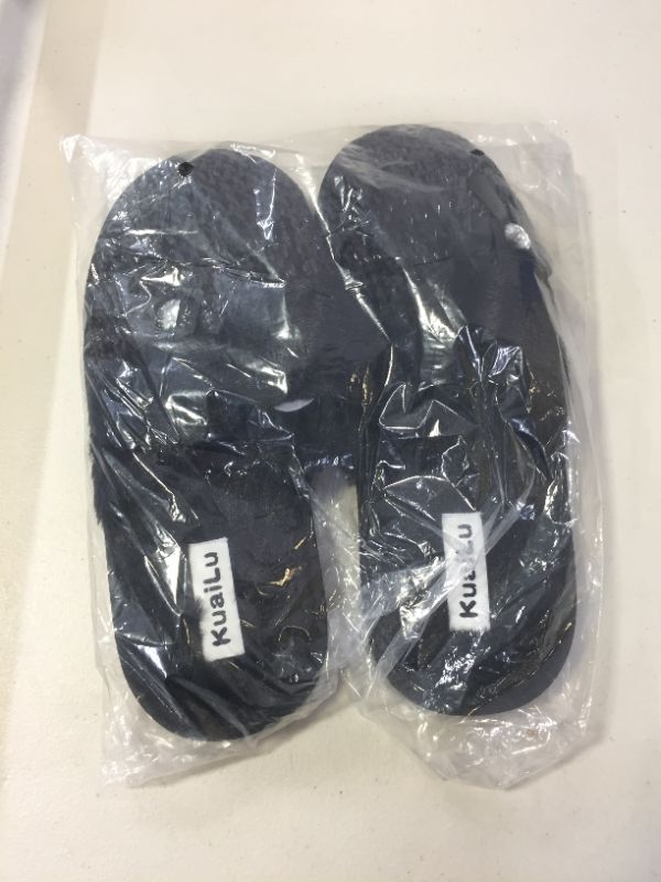 Photo 1 of KuaiLu Womens Comfy Cute Slippers Memory Foam Fax Fur House Scuff Slip On Anti-Skid Home Slippers,Chenille Knit with Warm Fleece Lining for Indoor/Bedroom Black 10
