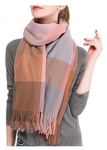 Photo 1 of Wander Agio Women's Fashion Scarves Long Shawl Winter Thick Warm Knit Large Plaid Scarf Rough Gray Pink