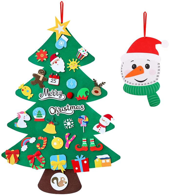 Photo 1 of Felt Christmas Tree Set and Cute Snowman Advent Calendar - 35 Pcs Christmas Ornaments Xmas Decor Stocking Stuffers Kids Toys Party Supplies
