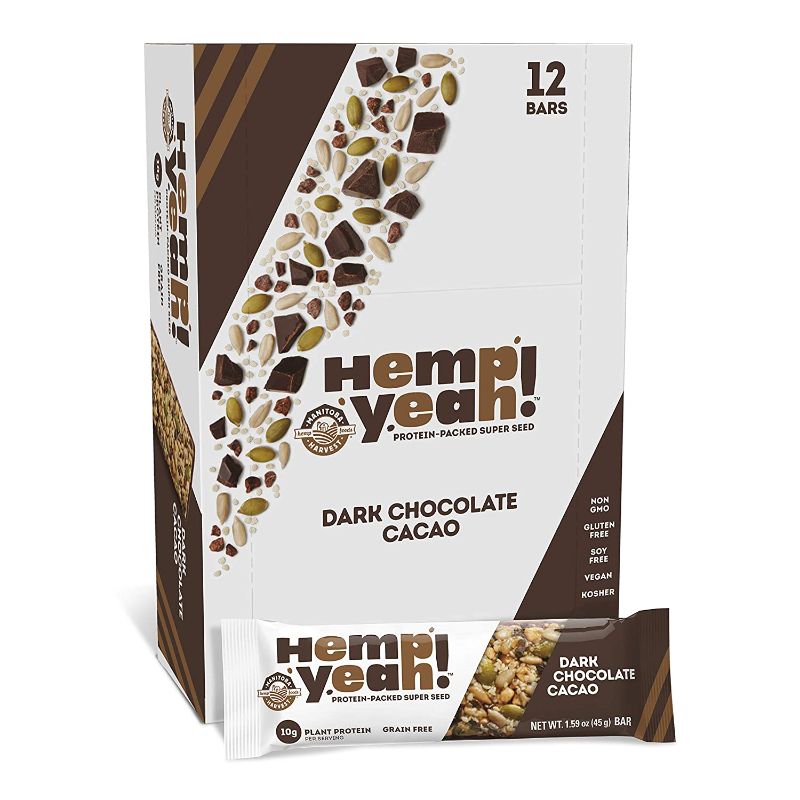 Photo 1 of Manitoba Harvest Hemp Yeah! Bars, Dark Chocolate Cacao (12 Bars), 10g Plant Protein, Grain Free, Gluten Free, 6g Omegas 3&6, Healthy Granola Bar Alternative best by 03.10.2022