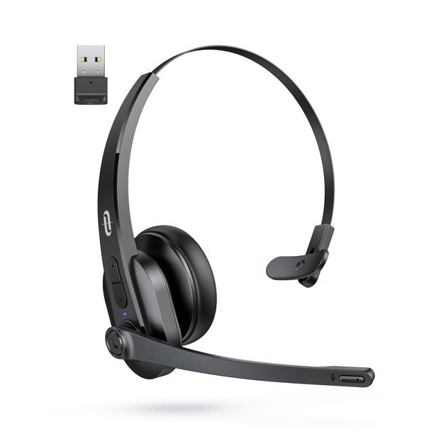 Photo 1 of TaoTronics Bluetooth Headset with AI Noise Cancel Microphone, Wireless Headset with USB Adapter for PC, Skype, Truck Drivers, Call Center

