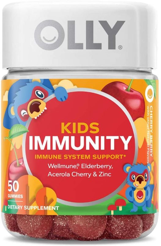 Photo 1 of OLLY Kids Immunity Gummy, Immune Support, Wellmune, Elderberry, Vitamin C, Zinc, Kids Chewable Supplement, Cherry - 50 Count best by 01.2022