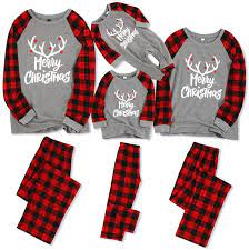 Photo 1 of IFFEI Matching Family Pajamas Sets Christmas PJ's with Letter and Plaid Printed Long Sleeve Tee and Bottom Loungewear SMALL WOMEN 
