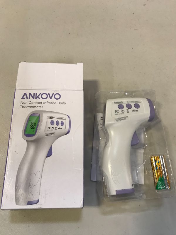 Photo 2 of ANKOVO Thermometer for Adults and Baby, Forehead Digital Thermometer , Non Contact Infrared Thermometer, Instant Accurate Reading and High Temperature Alarm,Indoor and Outdoor Use
DAMAGES BOX