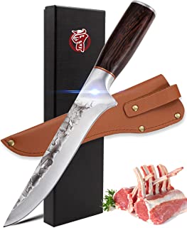 Photo 1 of Bolster Boning Knife Fillet Knife with Sheath 7 inch Forged HC Steel Blade for Beaf and Turkey Deboning Filleting, and Trimming with Gift Box Meat Cleaver For Kitchen Outdoor BBQ Camping,ZENG JIA DAO
MISSING LEATHER CASE, DAMAGES TO PACKAGING 