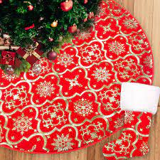 Photo 1 of BIMZUC CHRISTMAS TREE SKIRT 48 INCHES LARGE RED TREE SKIRT