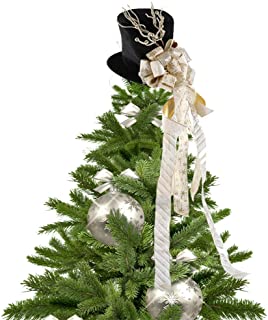 Photo 1 of Christmas Tree Topper Hat, Black Velvet Bowler Derby Hat with Large Gold Bow, Christmas Tree Decorations Xmas Ornaments for Holiday Home Decor(Gold)

