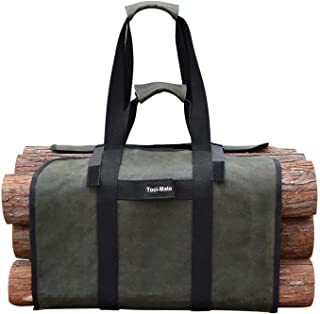 Photo 3 of AAGUT Firewood Carrier Log Tote Bag Large Canvas Waxed Indoor Fireplace Log Carrier Wood Bag for Firewood, Heavy Duty Fire Wood Holders Outdoor Fire Place Carrying Tote with Handles - Green
