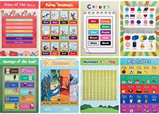 Photo 1 of 8 Pieces Educational Preschool Poster for Toddler and Kid with Glue Point Dot for Nursery Homeschool Kindergarten Classroom - Numbers Alphabet Days Colors and More, 16 x 11 Inch
