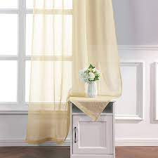 Photo 1 of Yellow Semi Sheer Window Curtains 2 Panels Elegant Grommet Top Window Voile /Drapes/Treatment Linen Textured Panels for Bedroom Living Room 96 inch Long

