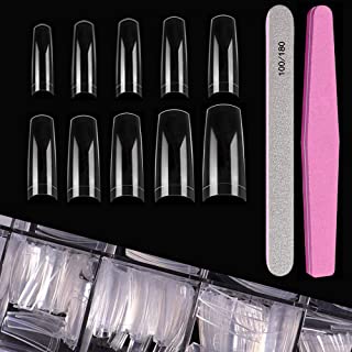 Photo 1 of Clear Nail Tips Acrylic Nails - Sanluba 500PCS Coffin Acylic Nails Tips Half Cover French Fake Nails False Nail 2PC Nail File With Case
