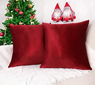 Photo 1 of 4TH EMOTION PACK OF 2 COZY VELVET THROW PILLOW COVERS CASES FOR COUCH SOFA HOME DECORATIONS 18 x 18 INCHES WINE RED