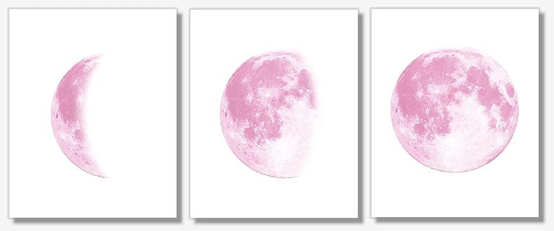 Photo 1 of 
Moon Phases Art Prints - Bedroom Decor - Pink Wall Art - 8x10 (Set of 3) - Unframed