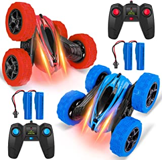 Photo 1 of 2 Pack Remote Control Car RC Stunt Car for Kids, Acekid 2.4 GHz 4WD Double Sided 360°Rotating RC Trucks with Headlights, Fast RC Cars for Boys Age 8-12 Birthday Gift , Blue+Red (4 Batteries)
