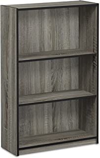 Photo 1 of FURINNO Jaya Simple Home 3-Tier Adjustable Shelf Bookcase, French Oak Grey & Simplistic Study Table, French Oak Grey
