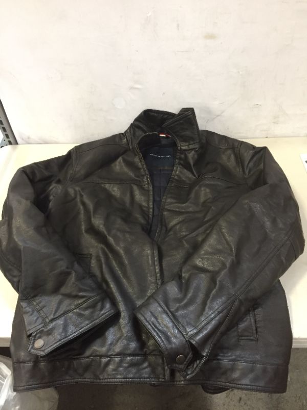 Photo 1 of Tommy Hilfiger Men's Dark Brown Faux Leather Jacket XL