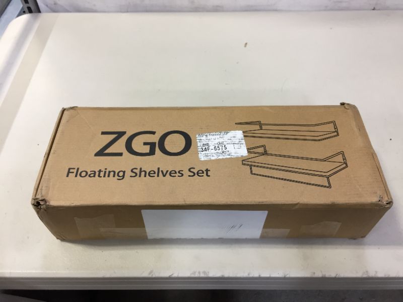 Photo 2 of ZGO Floating Shelves for Wall Set of 2, Wall Mounted Storage Shelves with Black Metal Frame and Towel Rack for Bathroom, Bedroom, Living Room, Kitchen, Office (Washed White)…
