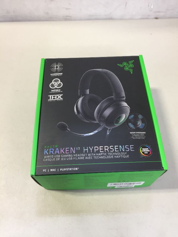 Photo 1 of Razer Kraken V3 HyperSense Wired USB Gaming Headset w/Haptic Technology: Triforce Titanium 50mm Drivers - THX Spatial Audio - Hybrid Fabric & Leatherette Memory Foam Cushions - Detachable Mic
