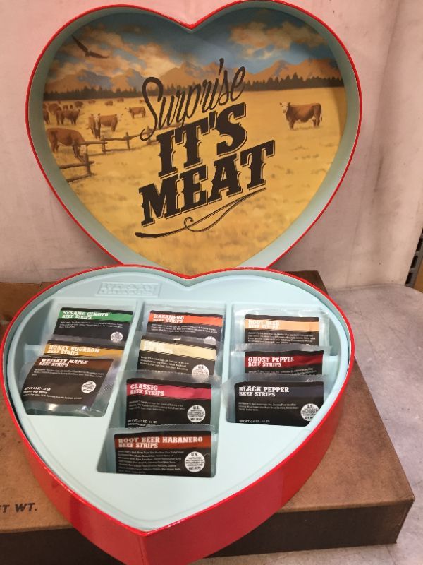 Photo 1 of The Original Jerky Heart by Man Crates – Valentine's Day Gift For Men – Includes 10 Delicious Beef Jerky Flavors Like Whiskey Maple and Honey Bourbon – In A Delightfully Surprising Heart-Shaped Box (EXP 01/29/2023 FACTORY SEALED)