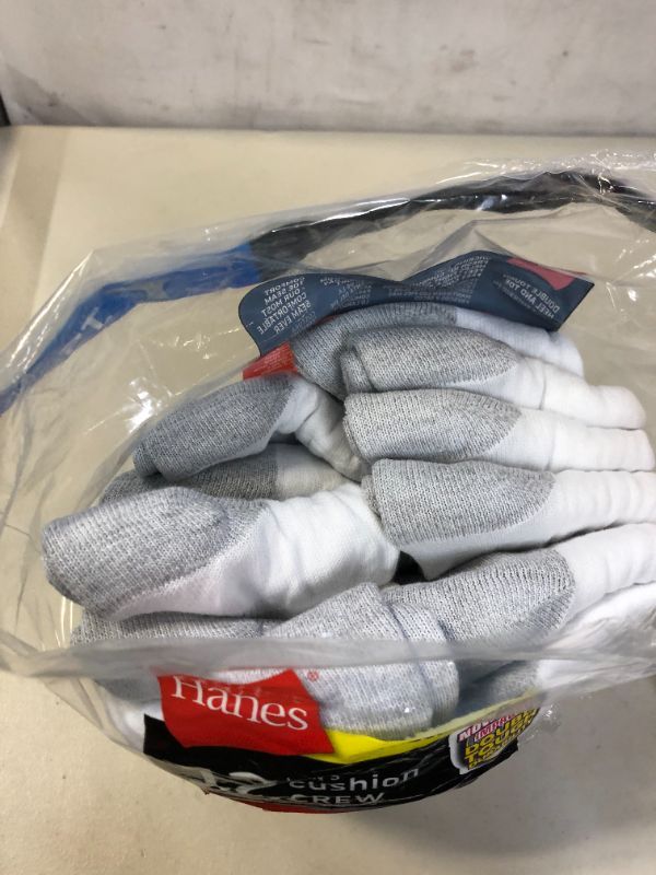 Photo 2 of Hanes mens Double Tough Crew Socks, 12-pair Pack
 SIZE 6-12 DAMAGES TO PACKAGING 