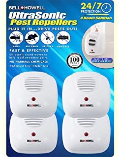 Photo 1 of Bell + Howell Ultrasonic Pest Repeller Home Kit (Pack of 4), Ultrasonic Pest Repeller, Pest Repellent for Home, Bedroom, Office, Kitchen, Warehouse, Hotel, Safe for Human and Pet MAJOR DAMAGES TO PACKAGING 