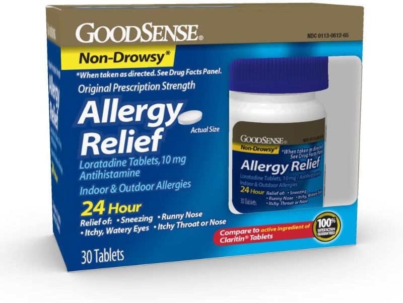 Photo 1 of 2 pack GoodSense Allergy Relief Loratadine Tablets 10 mg, Antihistamine, Allergy Medicine for 24 Hour Allergy Relief, 30 Count
best by 05/2022